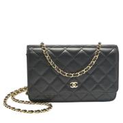 Pre-owned Leather wallets Chanel Vintage , Black , Dames