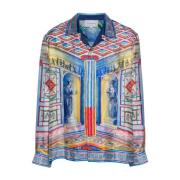 Blauwe Zijden Satijnen La Temple Shirt Casablanca , Multicolor , Heren