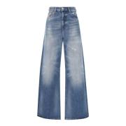 Blauwe Straight-Leg Jeans met Whiskering Diesel , Blue , Dames