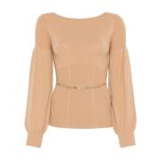 Kameelbruin Gebreid Ronde-Hals Sweater Twinset , Beige , Dames