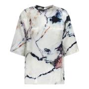 Marmerprint Witte Satijnen Blouse Roberto Cavalli , Multicolor , Dames