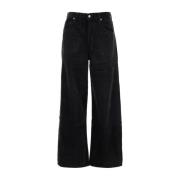 Zwarte Corduroy Wijde Pijp Jeans Agolde , Black , Dames