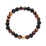 Men's Wristband with Matte Onyx and Brown Tiger Eye Nialaya , Yellow ,...