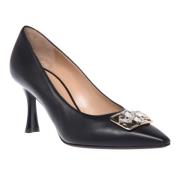 Court shoes in black leather Baldinini , Black , Dames