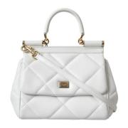 Gewatteerde leren schoudertas met gouden details Dolce & Gabbana , Whi...