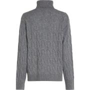 Grijze Zachte Wol Kabel Rollneck Trui Tommy Hilfiger , Gray , Dames