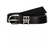 Zwarte Leren Riem met Metalen Gesp Tommy Hilfiger , Black , Dames