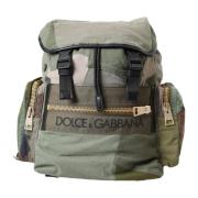 Militair Groene Patchwork Rugzak met Leren Details Dolce & Gabbana , G...