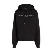 Comfort Gebreide Hoodie Tommy Hilfiger , Black , Dames