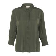 Feminine Blouse met Smock Manchetten Cream , Green , Dames