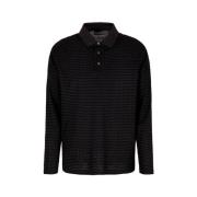 Lange Mouw Logo Flocked Polo Armani , Black , Heren