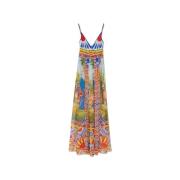 Zijden jurk met Carretto-patroon Dolce & Gabbana , Multicolor , Dames