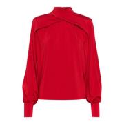 Rode Gedrapeerde Blouse met Pofmouwen Gestuz , Red , Dames