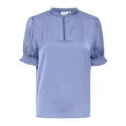 Feminine Blouse met Pofmouwen en Sleutelgatdetail Saint Tropez , Blue ...