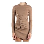 Beige Korte Jurk met Wolmix Paco Rabanne , Beige , Dames