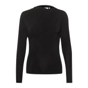 Gedrapeerde Jersey Blouse Zwart Kaffe , Black , Dames