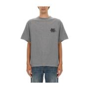 Pegasus Geborduurd Stijlvol Katoenen T-Shirt Etro , Gray , Heren