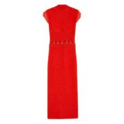 Chique Midi Jurk met Metallic Clips Sportmax , Red , Dames