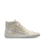 Beige/Zilver Suède Hoge Sneakers Golden Goose , Beige , Dames