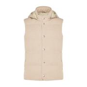 Wol Zijden Gilet met Afneembare Capuchon Eleventy , Beige , Heren