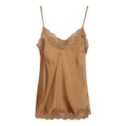 Bruine Zijden Kant Trim Top Gold Hawk , Brown , Dames