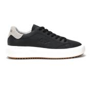 Zwarte leren sneaker met grijze suède inzet Sun68 , Black , Heren