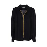 Zwarte Dubbele Georgette V-Hals Shirt Elisabetta Franchi , Black , Dam...