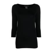 Zwarte Gebreide U-Hals Longsleeve Top Majestic Filatures , Black , Dam...