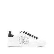 Portofino Sneaker Zwart Wit Logo Perf Dolce & Gabbana , White , Dames