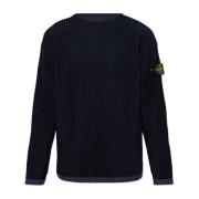 Geribbelde trui met logo Stone Island , Blue , Heren