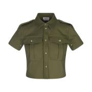 Groene Militaire Geknipte Shirt met Gouden Accenten Alexander McQueen ...