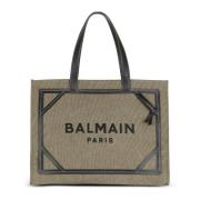 B-Army 42 canvas tote tas met lederen details Balmain , Beige , Dames