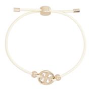 Metalen Logo Leren Armband Tory Burch , Beige , Dames