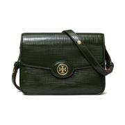 Groene Leren Crossbody Tas met Double T Motif Tory Burch , Green , Dam...