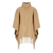 Beige Wol Zijde Cape met Franjes Fabiana Filippi , Beige , Dames