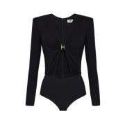 Zwarte Jersey Bodysuit met Cut-out Elisabetta Franchi , Black , Dames