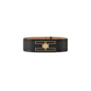 Zwarte leren riem met gouden logo Elisabetta Franchi , Black , Dames