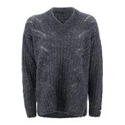 Blauwe Alpaca Trui V-Hals Gebreid Herno , Blue , Dames