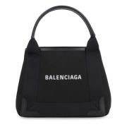 Canvas Schoudertas met Leren Details Balenciaga , Black , Dames