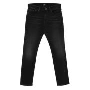 Slim Fit Jeans met leren logo Hugo Boss , Black , Heren