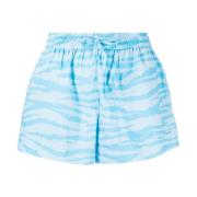 Katoenen Elastische Bedrukte Shorts Ganni , Blue , Dames