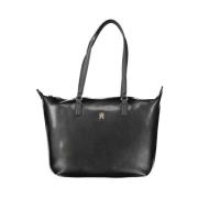 Zwarte Polyester Schoudertas met Logo Tommy Hilfiger , Black , Dames