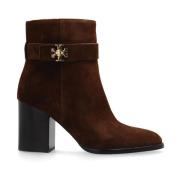 Bruine Suède Laarzen met Goudkleurig Logo Tory Burch , Brown , Dames