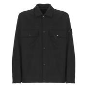 Zwart Katoenen Overshirt met Kraag Stone Island , Black , Heren