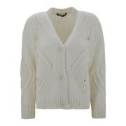 Geperforeerde Lurex Vest, V-Hals, Lange Mouwen D.Exterior , Beige , Da...