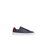 Blauwe Leren Sneakers - Bedrukt Logo Tommy Hilfiger , Blue , Heren