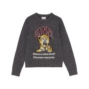 Grijze Tiger Logo Trui Ganni , Gray , Dames