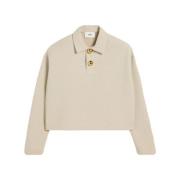 Korte Beige Polo Shirt met Gouden Knopen Ami Paris , Beige , Dames