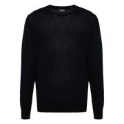 Luxe Wol Crew-Neck Gebreide Kleding Ermenegildo Zegna , Blue , Heren