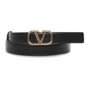 Zwarte leren riem met Vlogo-gesp Valentino Garavani , Black , Dames